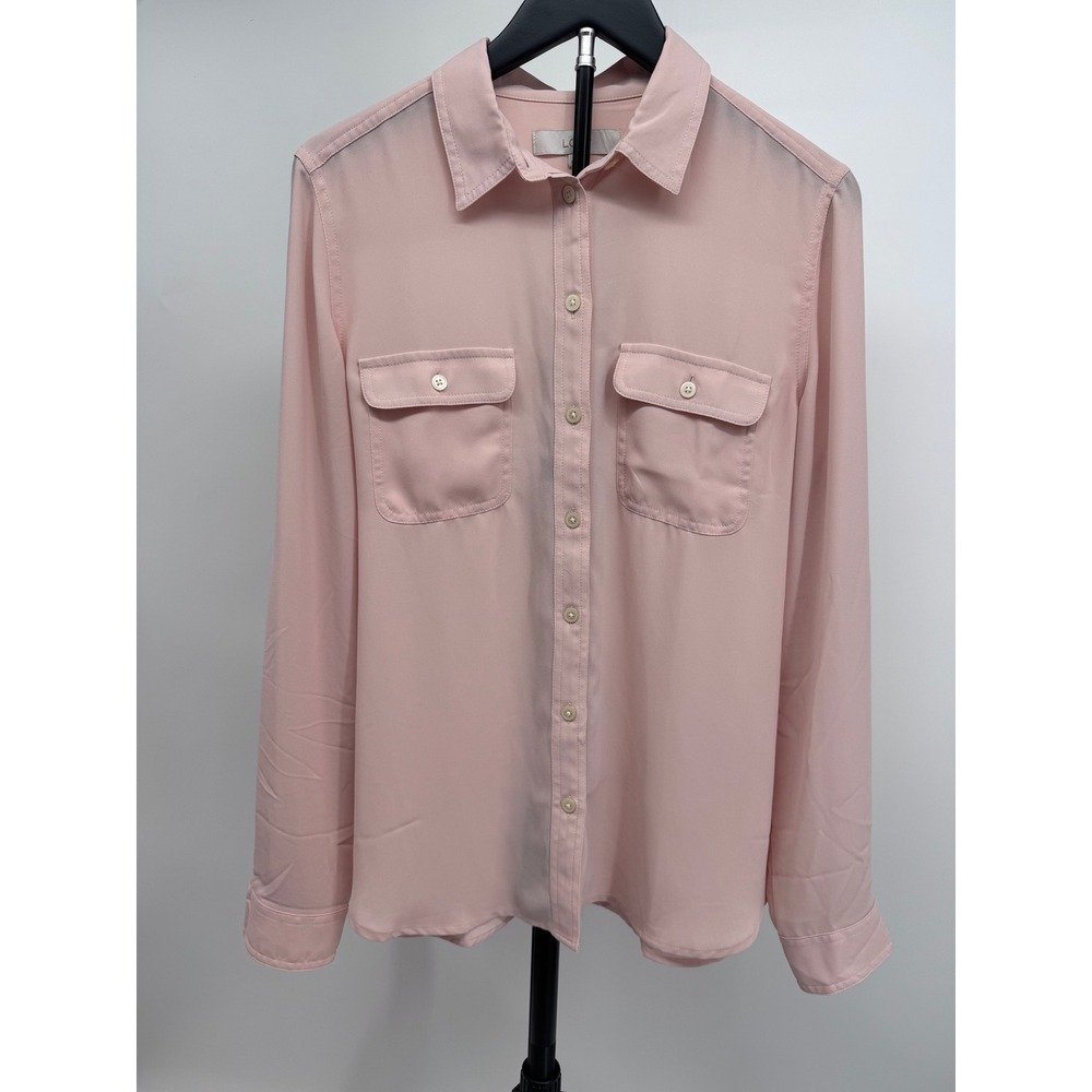 LOFT Womens Blush Pink Utility Button Down Blouse Roll Tab Long Sleeve Size M